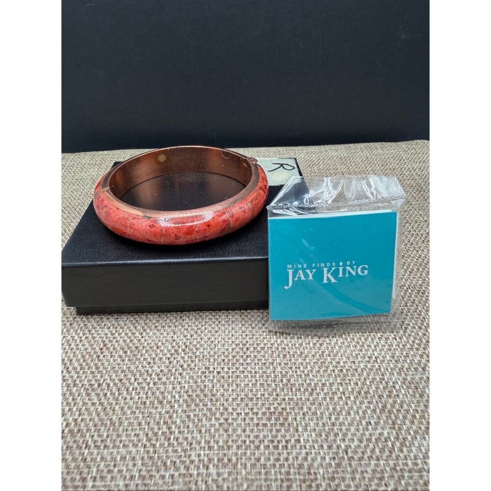 Jay King Red Sponge Coral & Copper Hinged Bangle Bracelet Mine Finds New in Box